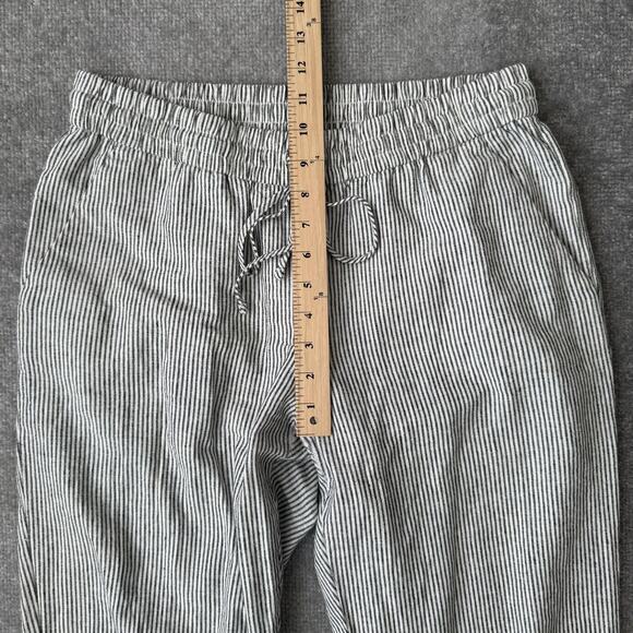 J.Crew Pants Womens 10 Tall Black White Stripe Linen Blend Drawstring Waist - Picture 7 of 11